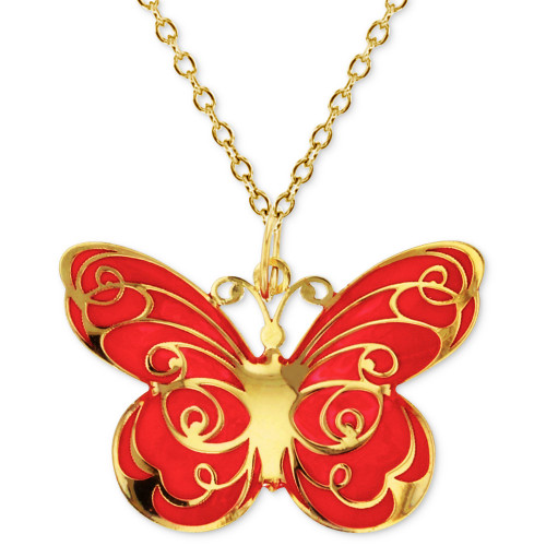 Enamel Butterfly 18" Pendant Necklace in 14k Gold