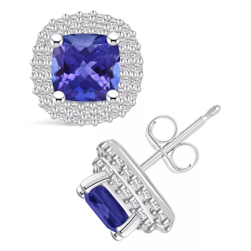 Tanzanite (2 Ct. t.w.) and Diamond (3/8 Ct. t.w.) Halo Stud Earrings