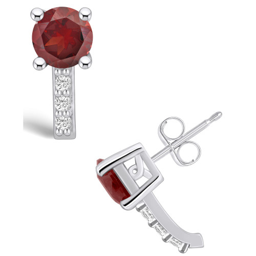 Garnet (2-1/5 ct. t.w.) and Diamond (1/8 ct. t.w.) Stud Earrings in 14K White Gold