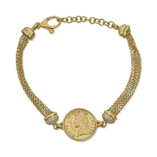Diamond Coin Multi-Layer Chain Bracelet (1/6 ct. t.w.) in 14k Gold-Plated Sterling Silver
