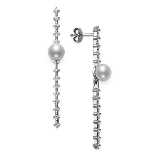 Cultured Freshwater Button Pearl (6mm) & Cubic Zirconia Linear Drop Earrings in Sterling Silver, Created for Macy's