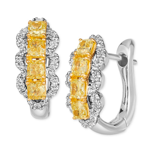 Couture® Sunny Yellow Diamond (1 ct. t.w.) & Vanilla Diamond (1/5 ct. t.w.) Hoop Earrings in 14k Gold & Platinum