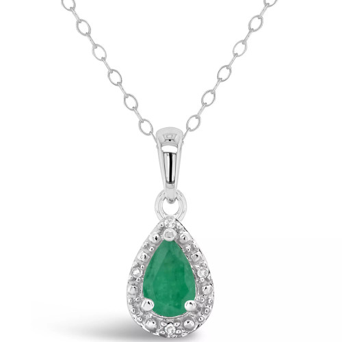 Emerald (3/8 ct. t.w.) and Diamond Accent Pendant Necklace in Sterling Silver