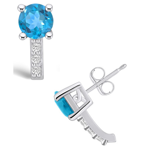 Topaz (2-1/3 ct. t.w.) and Diamond (1/8 ct. t.w.) Stud Earrings in 14K White Gold