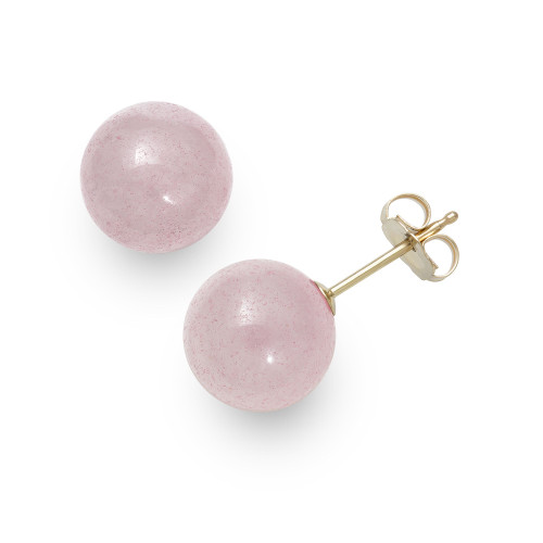 Rose Quartz 8mm Stud Earrings in 14K Yellow Gold