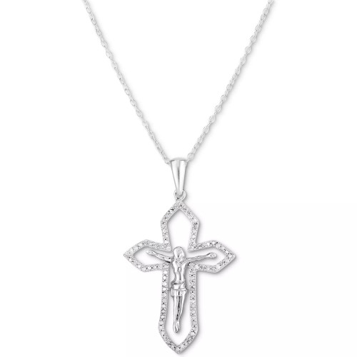 Diamond Crucifix 18" Pendant Necklace (1/3 ct. t.w.) In Sterling Silver or  Sterling Silver & 14k Gold-Plate