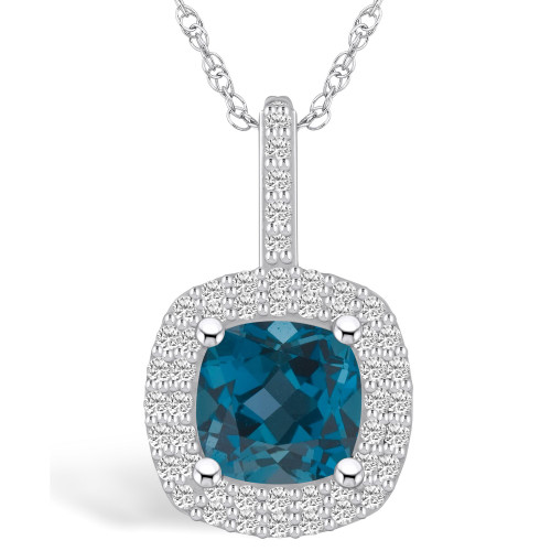 London Blue Topaz (2-3/4 Ct. T.W.) and Diamond (1/2 Ct. T.W.) Halo Pendant Necklace in 14K White Gold