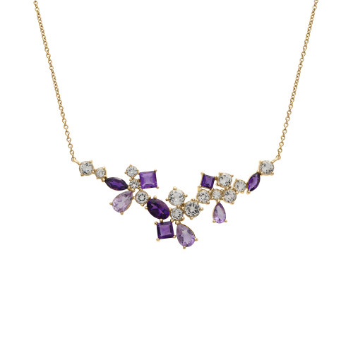 Amethyst (1-1/3 ct. t.w.) & White Topaz (3-1/2 ct. t.w.) Scattered Cluster 17" Collar Necklace in 14k Gold