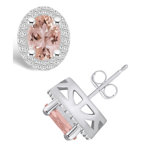 Morganite (2-1/3 ct. t.w.) and Diamond (3/8 ct. t.w.) Halo Stud Earrings in 14K White Gold
