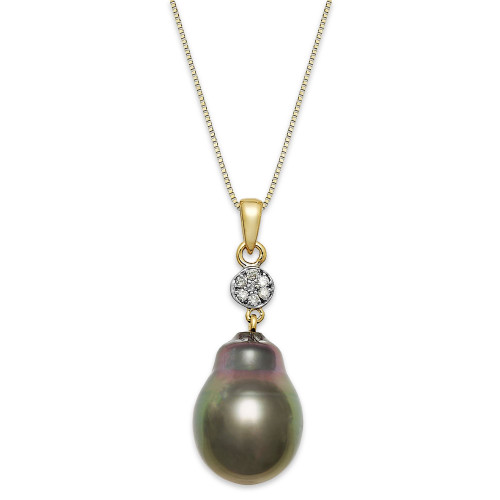 Baroque Tahitian Pearl (12 mm) and Diamond Accent Pendant Necklace in 14k Gold