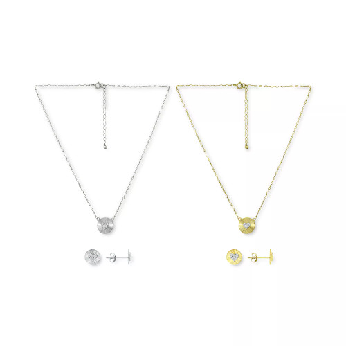 Cubic Zirconia Heart Cluster Disc Pendant Necklace & Stud Earrings Jewelry Collection, Created for Macy's