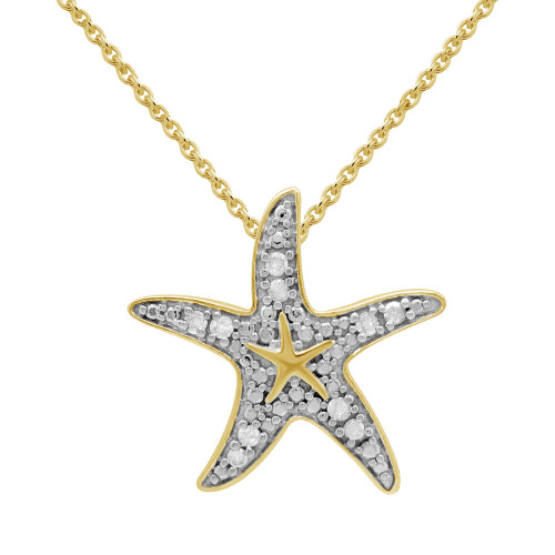 Diamond Starfish 18" Pendant Necklace (1/10 ct. t.w.) in 14k Gold-Plated Sterling Silver