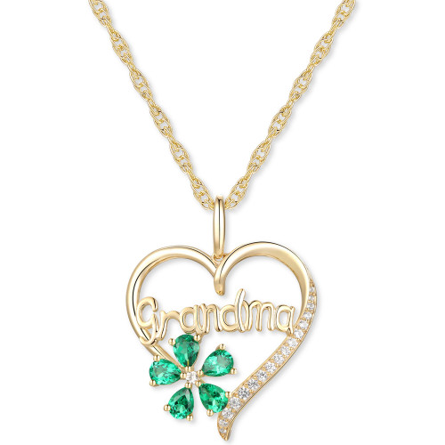 Lab-Created Emerald (5/8 ct. t.w.) & Lab-Created White Sapphire (1/10 ct. t.w.) Grandma 18" Pendant Necklace in 10k Gold