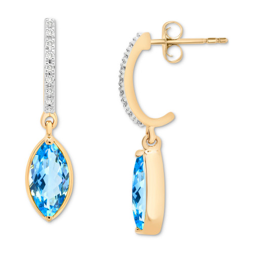 Blue Topaz (1-1/3 ct. t.w.) & Diamond (1/20 ct. t.w.) Drop Earrings in 14k Gold