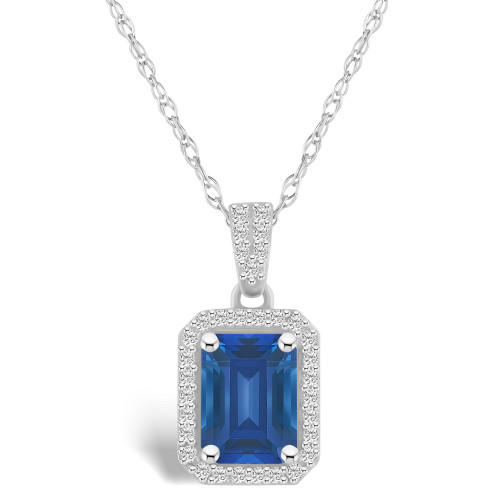 Created Sapphire (2 ct. t.w.) and Created Sapphire (1/5 ct. t.w.) Halo Pendant Necklace in 10K White Gold