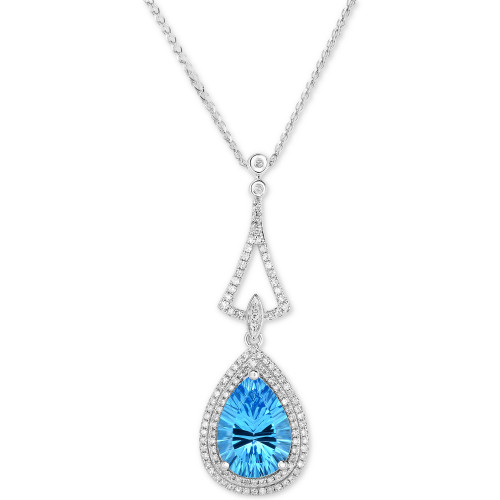 Blue Topaz (4-1/4 ct. t.w.) & Diamond (3/8 ct. t.w.) 18" Pendant Necklace in 14k White Gold