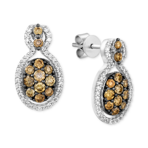 Chocolatier® Diamond Cluster Drop Earrings (1 ct. t.w.) in 14k White Gold