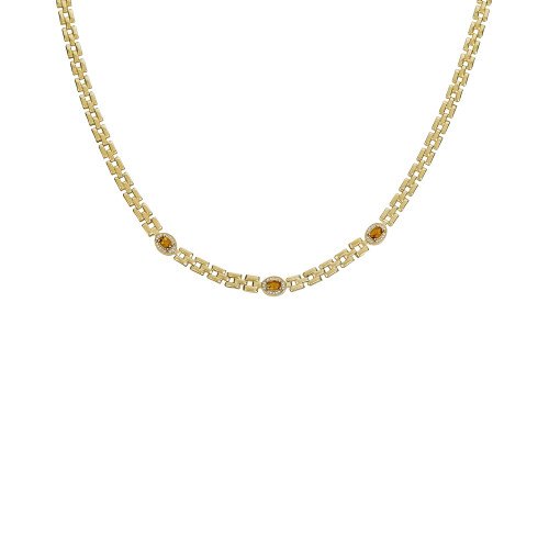 Citrine (1-1/5 ct. t.w.) & White Topaz (1/20 ct. t.w.) Panther Link 17" Statement Necklace in 14k Gold-Plated Sterling Silver