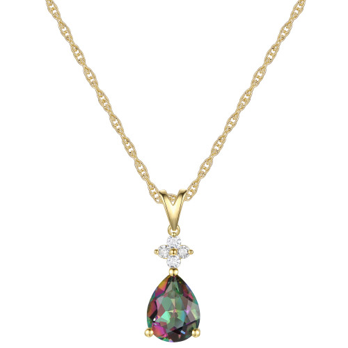 Mystic Topaz (2 ct. t.w.) & Diamond (1/10 ct. t.w.) Teardrop 18" Pendant Necklace in 14k Gold