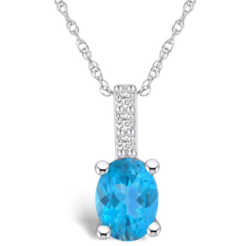 Blue Topaz (1-5/8 Ct. T.W.) and Diamond Accent Pendant Necklace in 14K White Gold