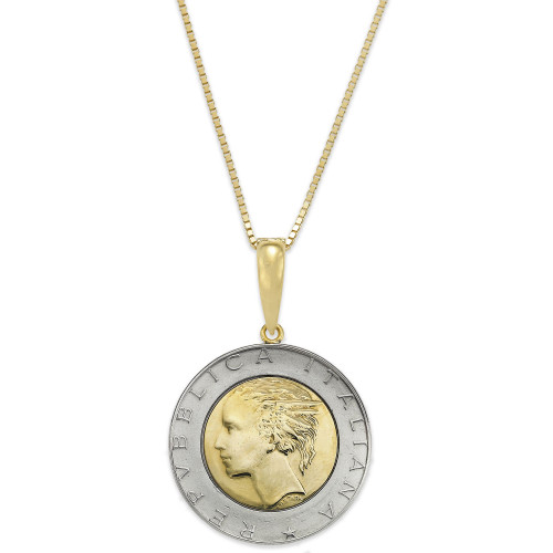 Vermeil and Sterling Silver Lira Coin Pendant Necklace