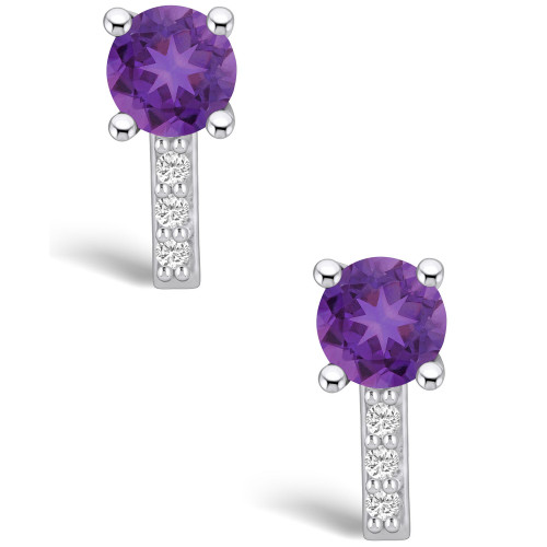 Amethyst (1-1/2 ct. t.w.) and Diamond (1/8 ct. t.w.) Stud Earrings in 14K White Gold