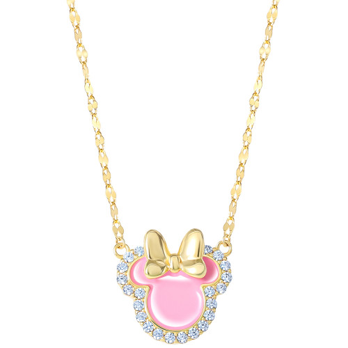 Cubic Zirconia & Pink Enamel Minnie Mouse 18" Pendant Necklace in 18k Gold-Plated Sterling Silver