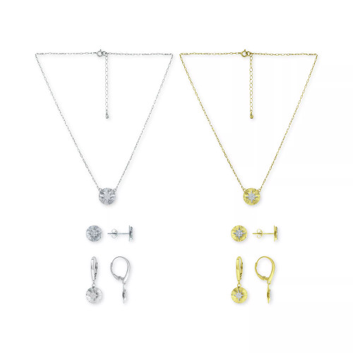 Cubic Zirconia Starburst Disc Pendant Necklace, Stud & Drop Earrings Collection, Created for Macy's