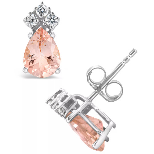 Morganite (1-3/4 ct. t.w.) and Diamond (1/8 ct. t.w.) Stud Earrings in 14K White Gold or 14K Yellow Gold