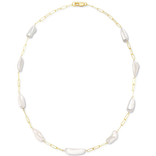 Cultured Freshwater Baroque Pearl (8 x 22mm) 24" Paperclip Necklace in 14k Gold-Plated Sterling Silver