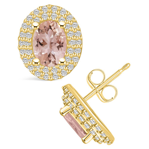 Morganite (1-3/8 ct. t.w.) and Diamond (1/2 ct. t.w.) Halo Stud Earrings in 14K Yellow Gold
