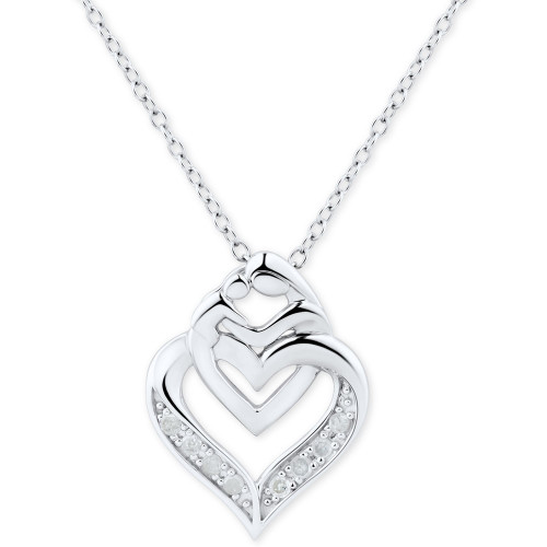Diamond Mother & Child Interlocking Heart Pendant Necklace (1/10 ct. t.w.) in Sterling Silver