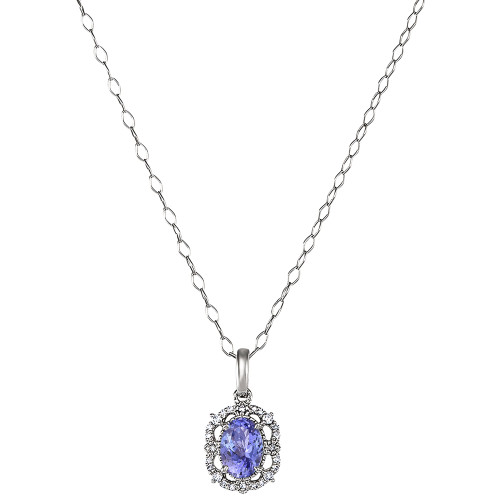 Tanzanite (3/4 ct. t.w.) & Diamond (1/10 ct. t.w.) Halo 18" Pendant Necklace in 14k White Gold