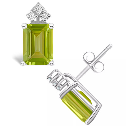 Peridot (3-3/8 ct. t.w.) and Diamond (1/8 ct. t.w.) Stud Earrings in 14K Yellow Gold or 14K White Gold