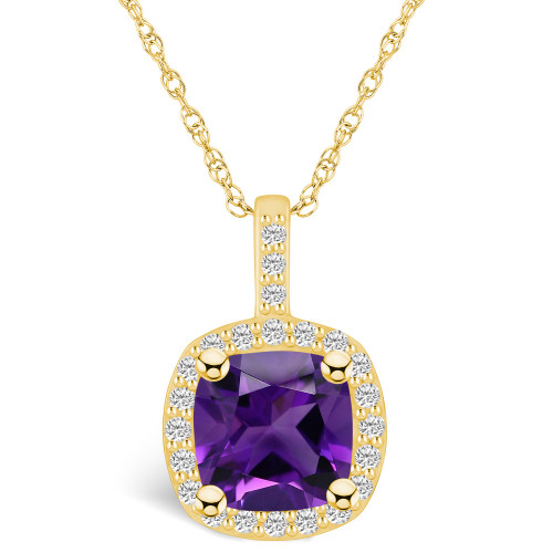 Amethyst (2 Ct. T.W.) and Diamond (1/4 Ct. T.W.) Halo Pendant Necklace in 14K Yellow Gold