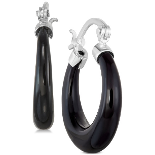 Onyx (20mm) Hoop Earrings in Sterling Silver