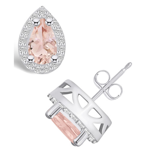 Morganite (1-3/8 ct. t.w.) and Diamond (1/3 ct. t.w.) Halo Stud Earrings in 14K White Gold