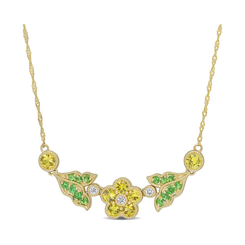 Yellow Sapphire (1-1/5 ct. t.w.) & Tsavorite (1/5 ct. t.w.) Flower & Leaf 17" Statement Necklace in 10k Gold