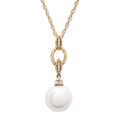 Cultured Freshwater Pearl (8mm) and Diamond Accent 18" Pendant Necklace in 14k Yellow Gold