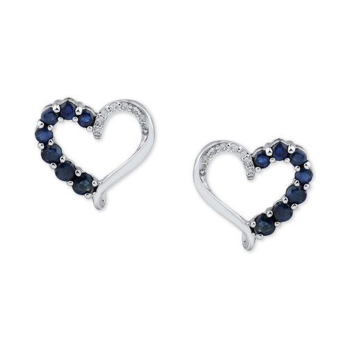 Sapphire (3/4 ct. t.w.) & Diamond (1/20 ct. t.w.) Heart Stud Earrings in 14k Gold (Also in Emerald & Ruby)