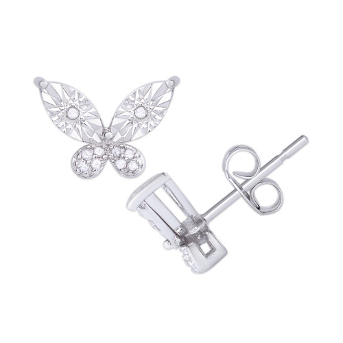 Diamond 1/10 ct. t.w. Butterfly Miracle Plate Stud Earrings in Sterling Silver