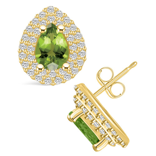 Peridot (1-5/8 ct. t.w.) and Diamond (5/8 ct. t.w.) Halo Stud Earrings in 14K Yellow Gold