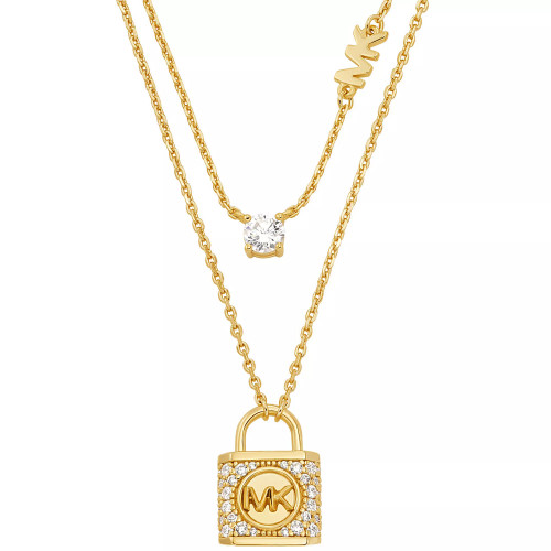 Double Layered Pave Lock Necklace