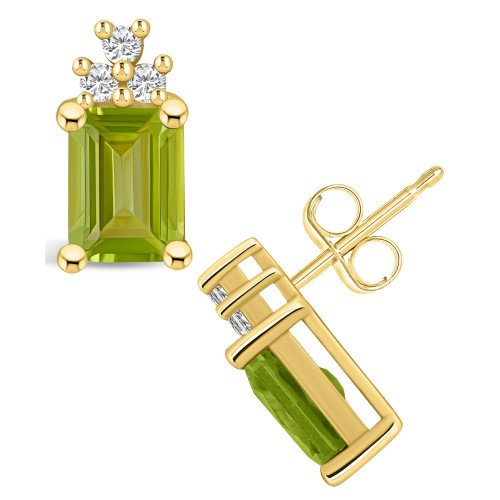 Peridot (3-3/8 ct. t.w.) and Diamond (1/5 ct. t.w.) Stud Earrings in 14K Yellow Gold