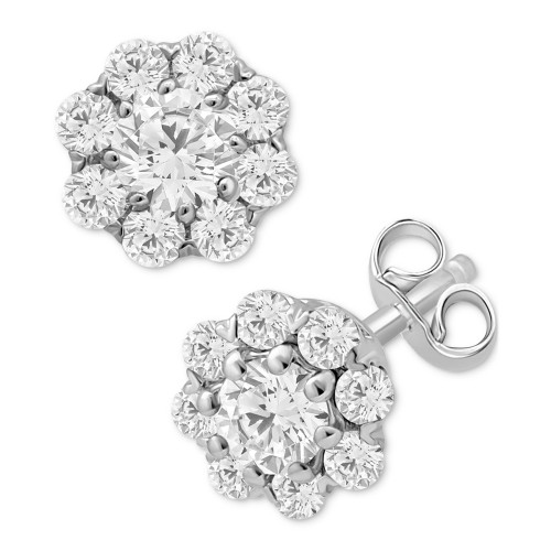 Diamond Halo Cluster Stud Earrings (1/2 ct. t.w.) in 14k White Gold