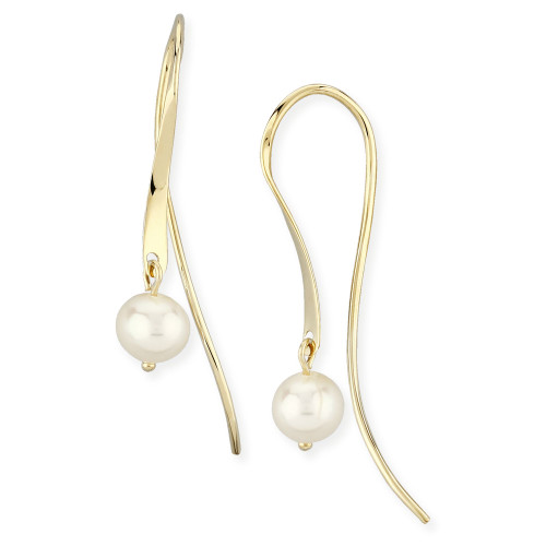 Mini Sweep Pearl (5 mm) Drop Earrings Set in 14k Yellow Gold