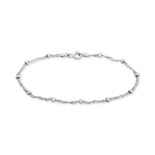 Sterling Silver Bracelet,  7-1/4" Singapore Small Beaded Chain