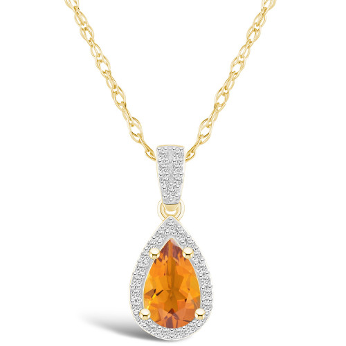Citrine (7/8 ct. t.w.) and Created Sapphire (1/6 ct. t.w.) Halo Pendant Necklace in 10K Yellow Gold