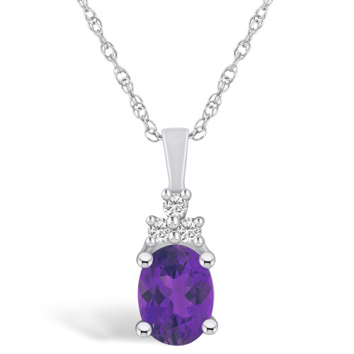 Amethyst (1-1/5 Ct. T.W.) and Diamond (1/10 Ct. T.W.) Pendant Necklace in 14K White Gold