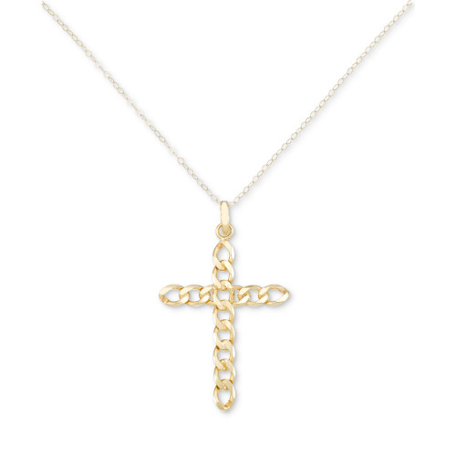 Curb Link Cross 18" Pendant Necklace in 14k Gold